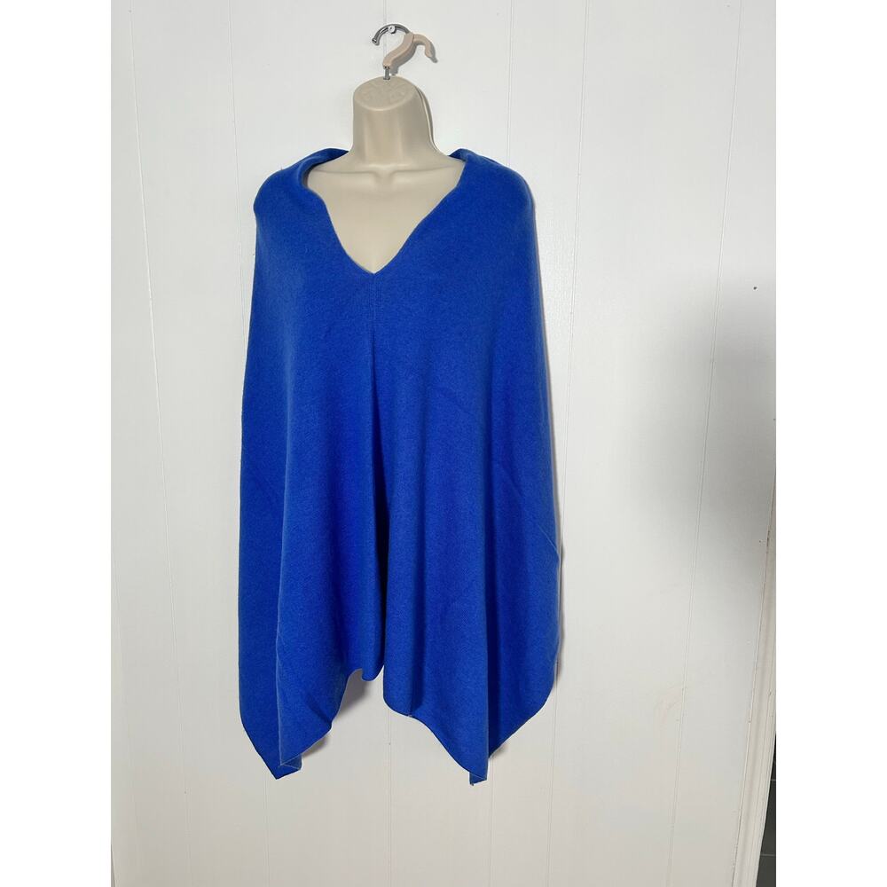 Cashmere Poncho Royal Blue V-Neck Made in Nepal Excellent Condition One Size